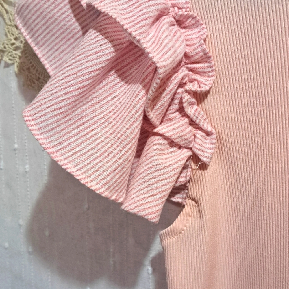 Milk & Honey Cute Ruffled Short Sleeve Blouse in Soft Pink - Picture 6 of 7